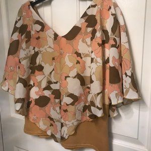 Beige Pink & Brown Sheer Overlay Blouse